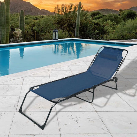 Lettino Prendisole Sdraio Senza Parasole In Textilene Blu Reclinabile Giardino 483007