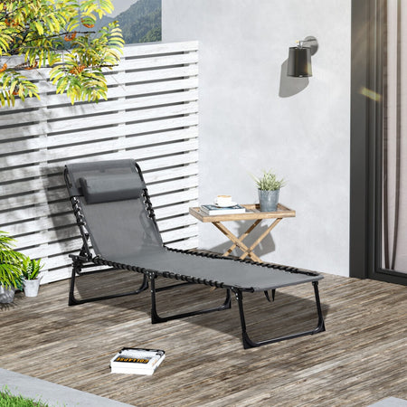 Lettino Prendisole Sdraio Senza Parasole In Textilene Grigio Reclinabile Giardino 483008