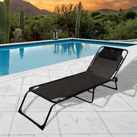 Lettino Prendisole Sdraio Senza Parasole In Textilene Nero Reclinabile Giardino 483010