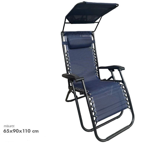Sedia Sdraio Con Parasole In Textilene Reclinabile Pieghevole Con Poggiatesta 483015