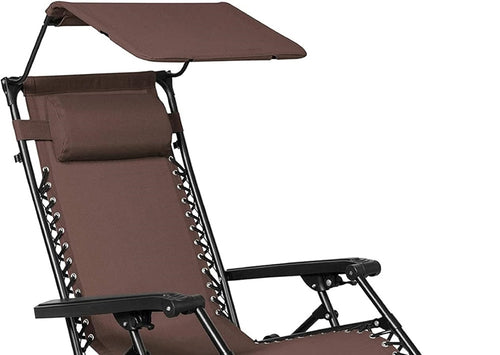 Sedia Sdraio Con Parasole In Textilene Reclinabile Pieghevole Con Poggiatesta 483015