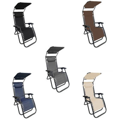 Sedia Sdraio Con Parasole In Textilene Reclinabile Pieghevole Con Poggiatesta 483015