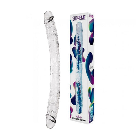 ALIVE SUPREME JELLY DILDO FALLO REALISTICO FLESSIBILE CON DOPPIA TESTA TRASPARENTE 38 X 4 CM