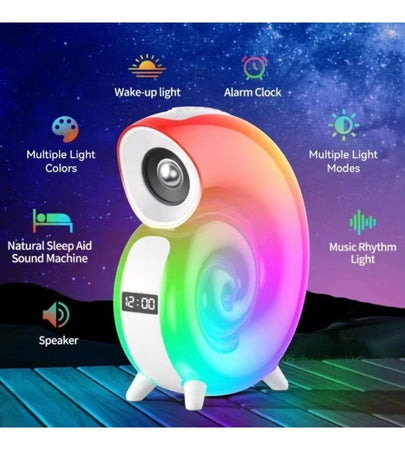 Cassa Speaker Bluetooth Bt Lampada Led Rgb Conchiglia Con Orologio Display Sveglia