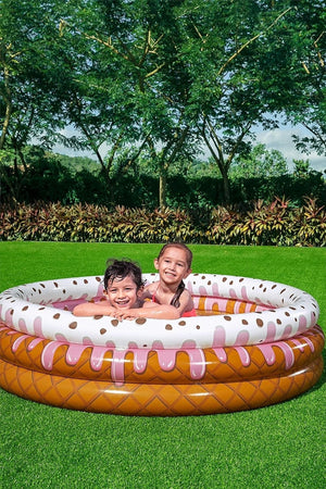 Piscina Gonfiabile Tonda A 3 Anelli Design Gelato Con Panna Per Bambini 160x38cm 016173