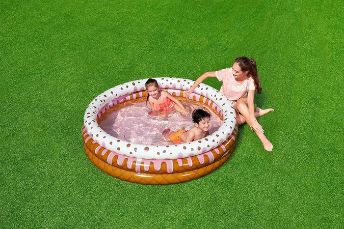 Piscina Gonfiabile Tonda A 3 Anelli Design Gelato Con Panna Per Bambini 160x38cm 016173