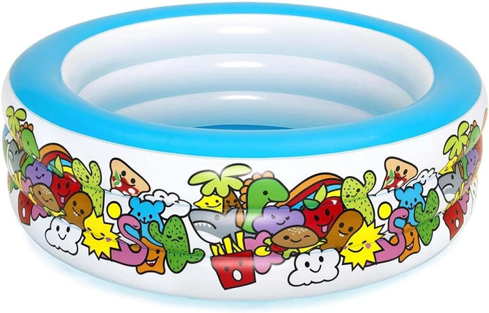 Piscina Gonfiabile 3 Anelli Per Bambini Con Personaggi Frutti Piante 152x51cm 016156