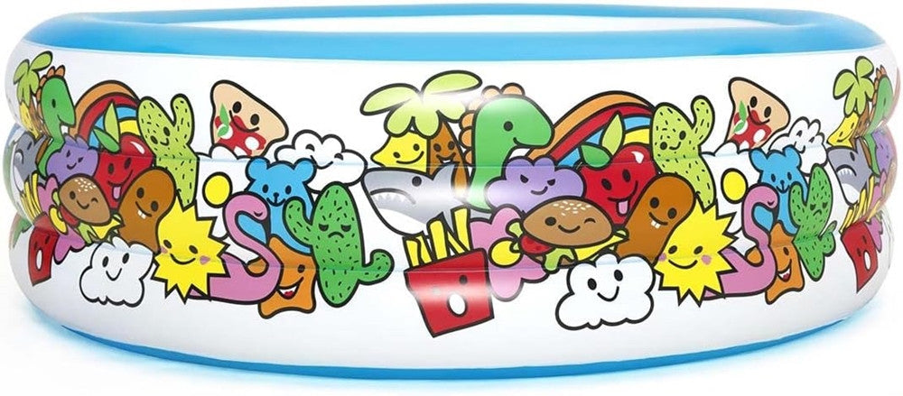 Piscina Gonfiabile 3 Anelli Per Bambini Con Personaggi Frutti Piante 152x51cm 016156