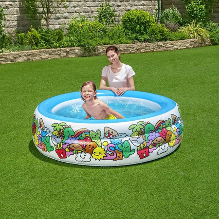 Piscina Gonfiabile 3 Anelli Per Bambini Con Personaggi Frutti Piante 152x51cm 016156