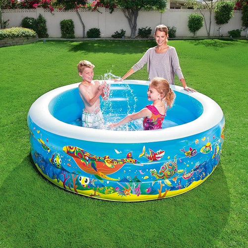 Piscina Rotonda Gonfiabile Per Bambini 196x53 Cm A 3 Anelli Fantasia Pesci 016133