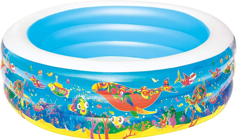 Piscina Rotonda Gonfiabile Per Bambini 196x53 Cm A 3 Anelli Fantasia Pesci 016133
