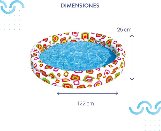 Piscina Gonfiabile Per Bambini A 2 Anelli Design Colorato Decorato 122x25cm 017919