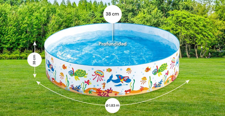 Piscina Rigida 183x38cm Pvc Bambini Tartaruga Animali Marini Fuoriterra Casa Giardino 017925