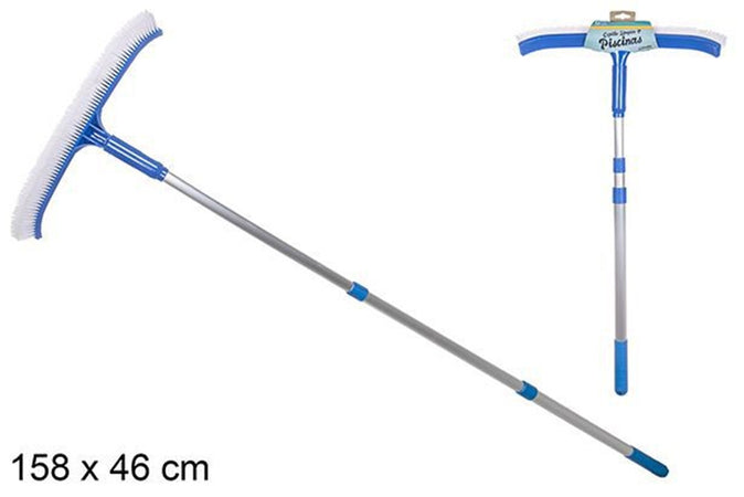 Spazzola Curva Per Pulizia Fondo Parete Piscina Con Asta Regolabile 158x46cm 020059