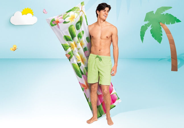 Materassino Ad Aria Gonfiabile Galleggiante Fantasia Florale Tropicale 183x69cm 019961