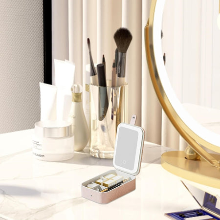 Beauty Case Da Viaggio Con Specchio LED 3 Modalità - Borsa Trucchi Con Divisori Regolabili, Nero - Foto 5