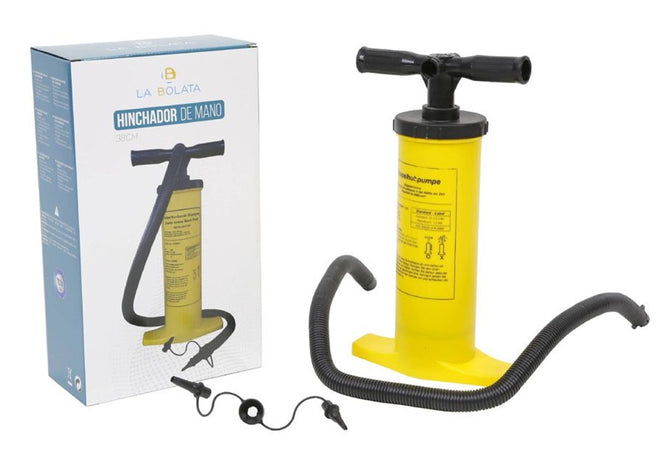Pompa A Mano 38/40cm Gonfiatore Manuale Giallo Con Tubo Flessibile 2 Adattatori 016971