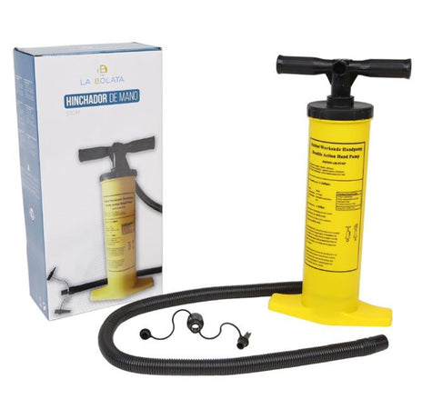 Pompa A Mano A Doppia Azione 51cm Gonfiatore Manuale Giallo Con Tubo 2 Adattatori 016972