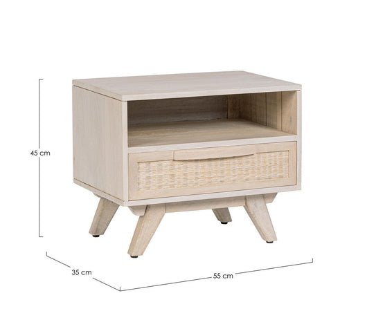 Comodino "Sahana" per camera, Struttura In Legno Di Mango, Schienale E Fondo Cassetto In Mdf