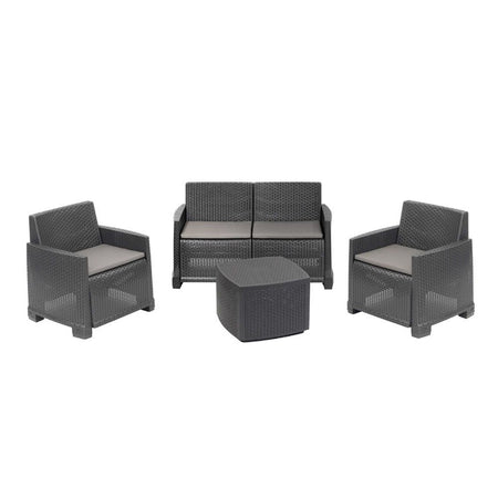 Set Salotto Como Effetto Rattan Intrecciato Con Divano Poltrone Tavolino Contenitore