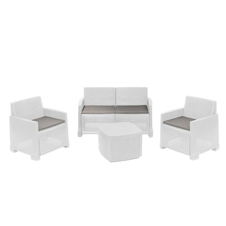 Set Salotto Como Effetto Rattan Intrecciato Con Divano Poltrone Tavolino Contenitore