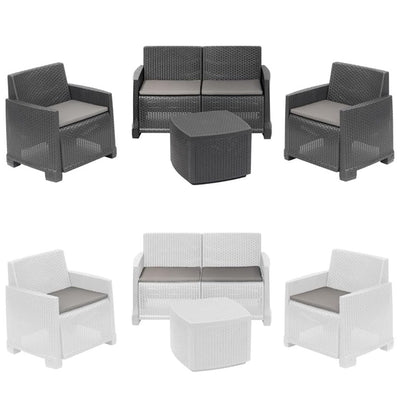 Set Salotto Como Effetto Rattan Intrecciato Con Divano Poltrone Tavolino Contenitore