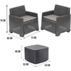 Set Salotto Esterno Con 2 Poltrone Tavolino Contenitore Effetto Rattan Cuscini Giardino