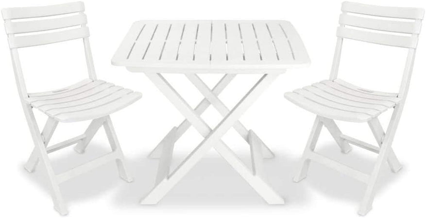 Set Salotto Con 2 Sedie Tavolo Da Giardino Pieghevole Resistente Camping Bianco 006669