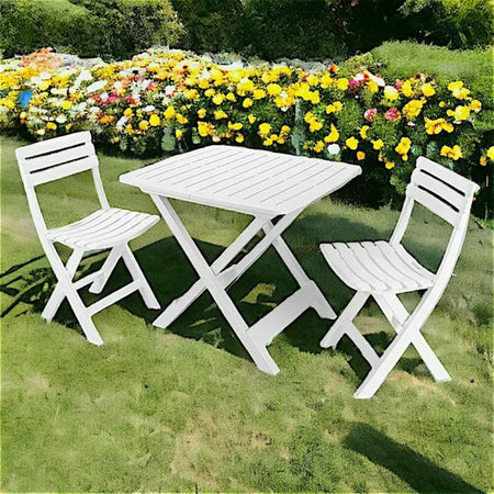 Set Salotto Con 2 Sedie Tavolo Da Giardino Pieghevole Resistente Camping Bianco 006669