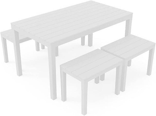 Set Salotto Samoa Da 5pz Con Tavolo Rettangolare 4 Panche 4 Posti Bianco Arredo 090644