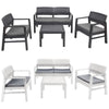 Set Salotto Giardino Esterno Con Divano 2 Poltrone Tavolino Effetto Rattan Con Cuscini