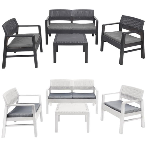Set Salotto Giardino Esterno Con Divano 2 Poltrone Tavolino Effetto Rattan Con Cuscini