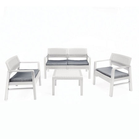 Set Salotto Giardino Esterno Con Divano 2 Poltrone Tavolino Effetto Rattan Con Cuscini