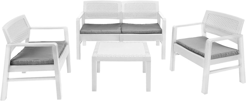 Set Salotto Giardino Esterno Con Divano 2 Poltrone Tavolino Effetto Rattan Con Cuscini