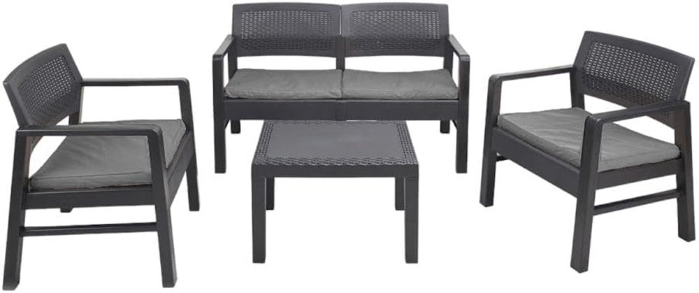Set Salotto Giardino Esterno Con Divano 2 Poltrone Tavolino Effetto Rattan Con Cuscini