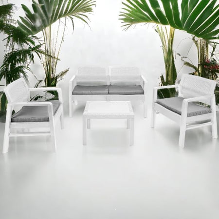 Set Salotto Giardino Esterno Con Divano 2 Poltrone Tavolino Effetto Rattan Con Cuscini