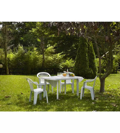 Set 6 Pz Sedia Bianca Poltrona Plastica Impilabile Con Braccioli 54x53x80 Cm 862456