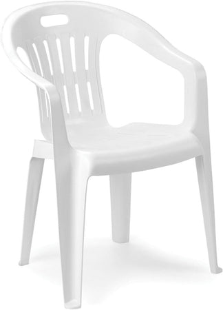 Set 4pz Sedia Da Giardino Bianca Poltrona In Plastica Monoblocco Con Braccioli 862401