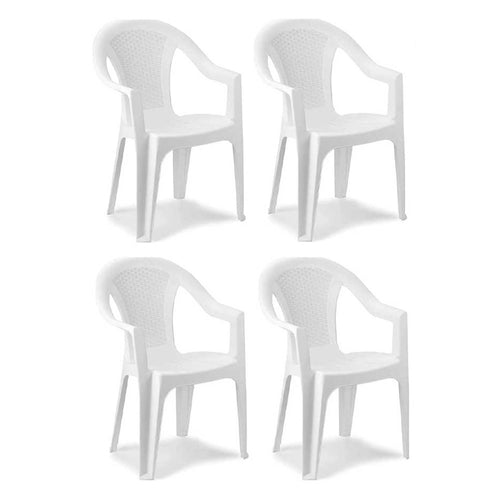 Set 4pz Sedia Da Giardino Con Schienale Effetto Rattan 54x56x81cm Plastica Bianca 869516