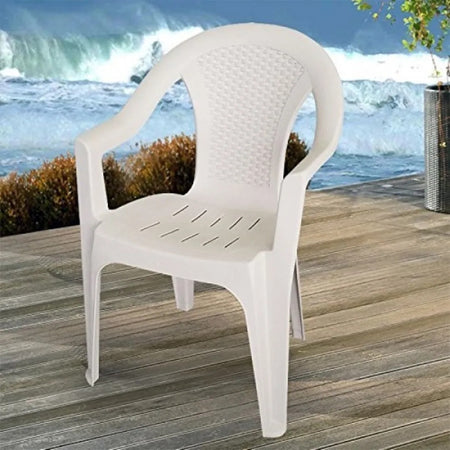 Set 4pz Sedia Da Giardino Con Schienale Effetto Rattan 54x56x81cm Plastica Bianca 869516