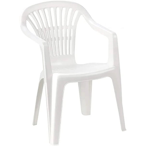 Set 6pz Sedia Poltrona Giardino Esterno Monoblocco Impilabile In Plastica Bianca 006508