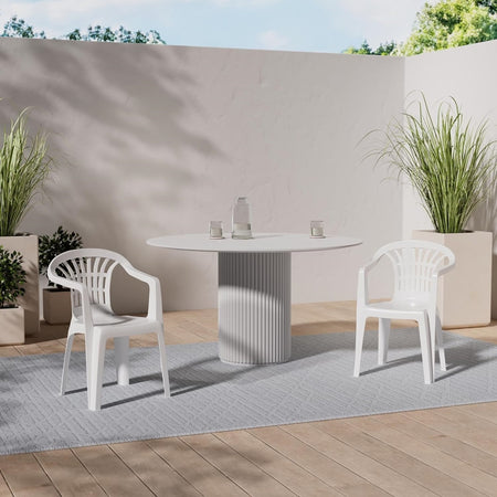 Set 6pz Sedia Poltrona Giardino Esterno Monoblocco Impilabile In Plastica Bianca 006508