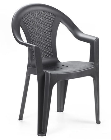 Set 4pz Sedia Giardino Con Schienale Effetto Rattan 54x56x81cm Plastica Antracite 669512a