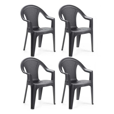Set 4pz Sedia Giardino Con Schienale Effetto Rattan 54x56x81cm Plastica Antracite 669512a
