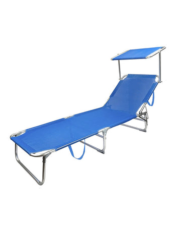 Lettino In Textilene Con Parasole Blu Per Mare Giardino Schienale Regolabile 281012