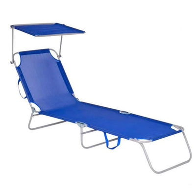 Lettino In Textilene Con Parasole Blu Per Mare Giardino Schienale Regolabile 281012