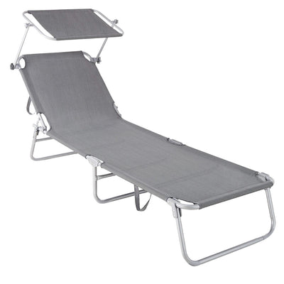 Lettino In Textilene Con Parasole Grigio Mare Giardino Schienale Regolabile 281013
