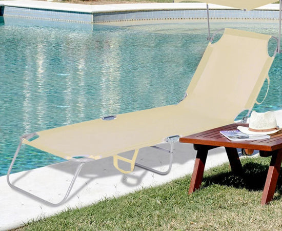 Lettino Con Parasole In Textilene Tortora Mare Giardino Schienale Regolabile 281055