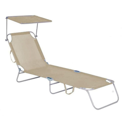 Lettino Con Parasole In Textilene Tortora Mare Giardino Schienale Regolabile 281055