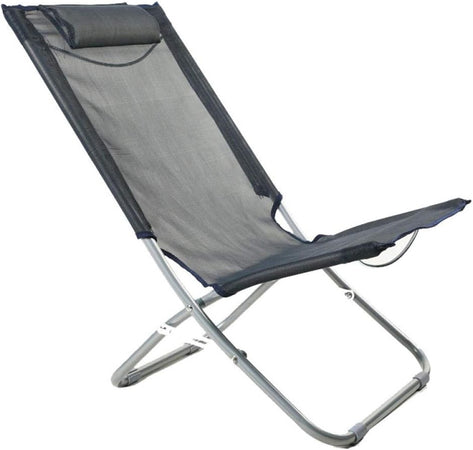 Spiaggina Con Cuscino Testiera Grigio Textilene 57x47x95cm Pieghevole Portatile 281033